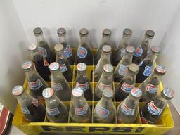 Yellow Hard Plastic Pepsi Crate & Commemorative Bottles