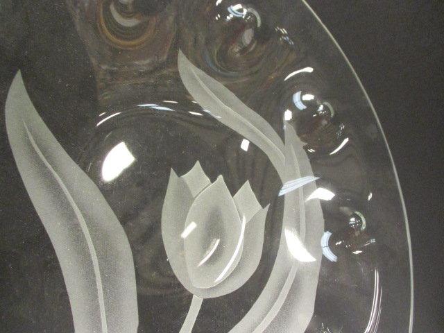 Two Clear Glass Plates with Etched Tulip Designs