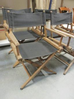 Four Wood Director's Chairs and Two Folding Stools