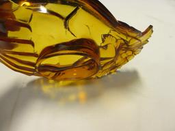 Amber Colored Glass Hand Dish and Clear Glass Hand Bowl