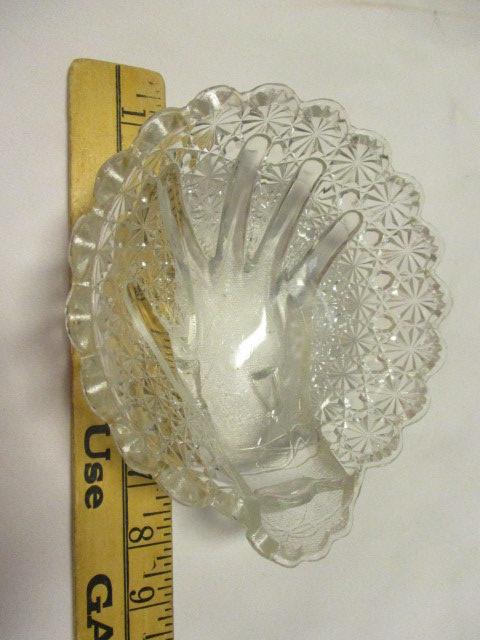 Amber Colored Glass Hand Dish and Clear Glass Hand Bowl
