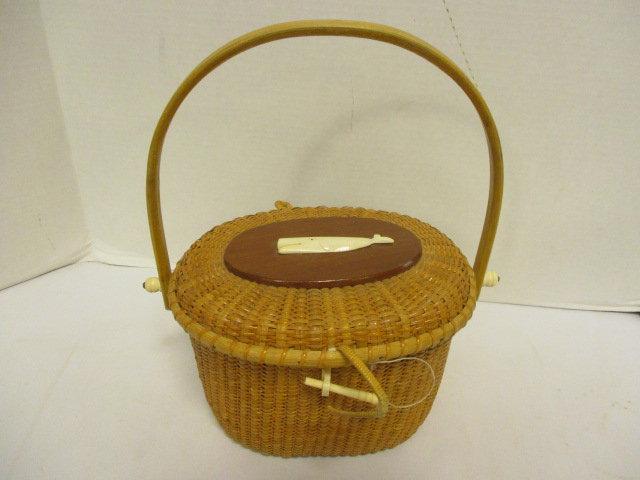 Nantucket Style Basket with Carved Whale on Top