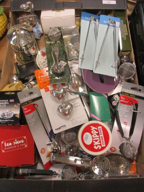 LARGE Tray of Tea Strainers, Infusers, Tongs, Tea Jars, etc.