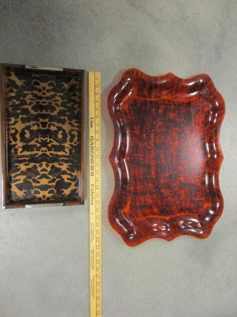 Hard Plastic Tortoise Shell Pattern Tray and Lacquered Wood Serving Tray