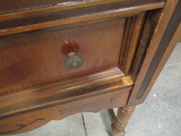 Antique Wood China Cabinet with Glass Door and Drawer