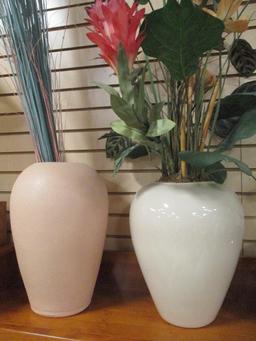 Four Large Vases with Artificial Greenery