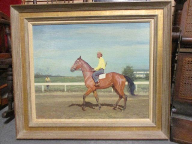 Rare! Signed W. Smithson Broadhead Oil on Board Stable Boy Exercising Horse