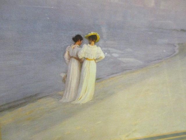 Framed and Matted Print Two Victorian Ladies Walking on Beach