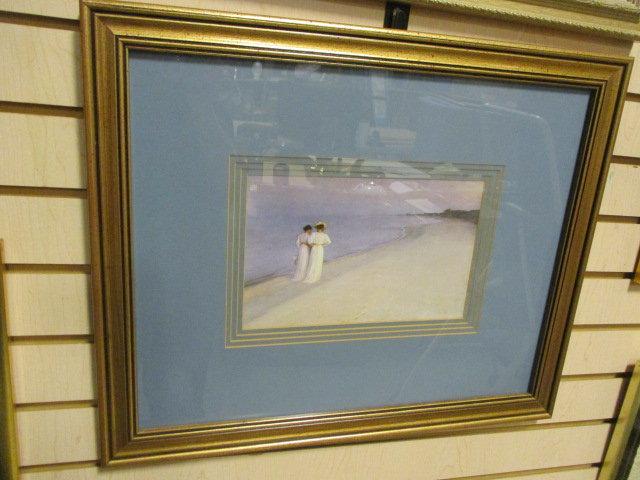Framed and Matted Print Two Victorian Ladies Walking on Beach