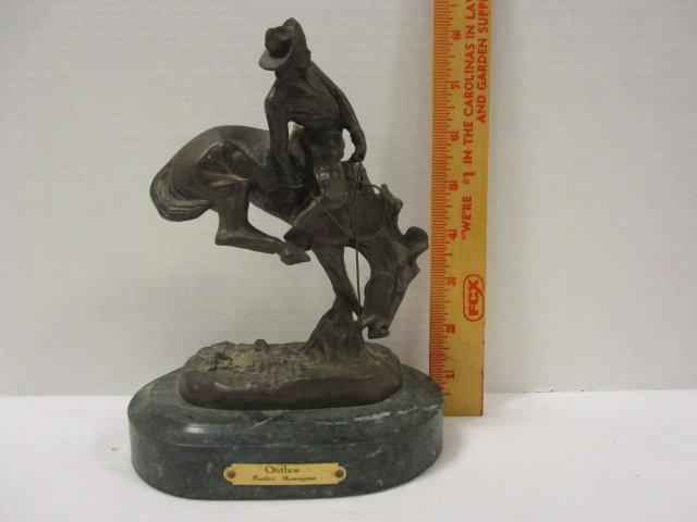Frederic Remington Sculpture "Outlaw" on Marble Base