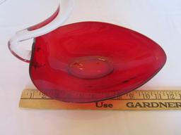 Red and Clear Glass Swan Bowl