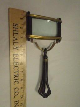 Rare Twisted Wood Handle Brass Magnifying Glass