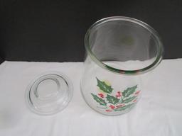 Glass Holly Design Canister with Lid