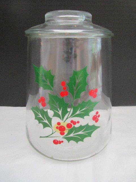 Glass Holly Design Canister with Lid