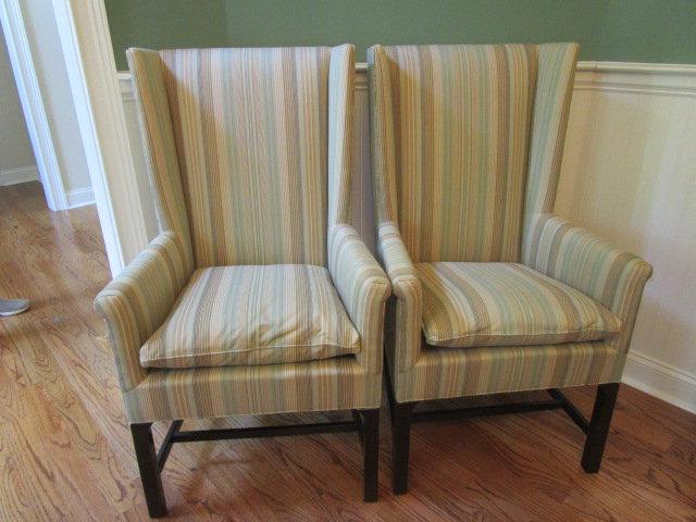 Two Hickory Chair Co. Upholstered Chairs with Removeable Seat Cushions