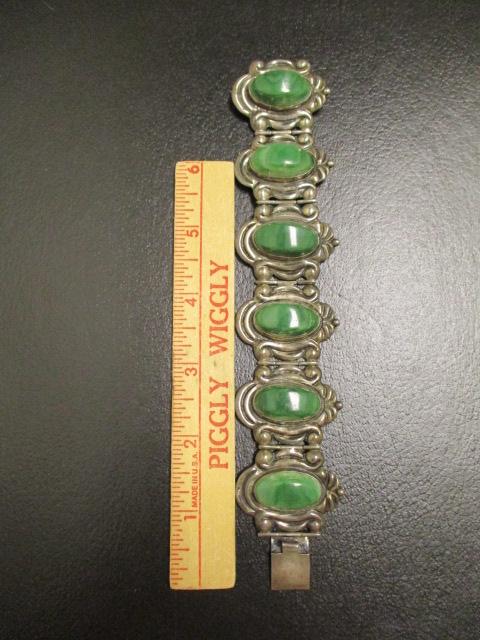 Sterling Silver Bracelet w/ Green Stones