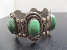 Sterling Silver Bracelet w/ Green Stones