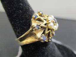 14k Gold Sapphire & Pearl Ring