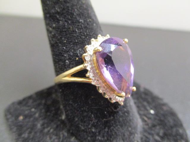 10k Gold Amethyst & Diamond Ring