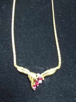 14k Gold Ruby & Diamond Necklace