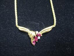 14k Gold Ruby & Diamond Necklace