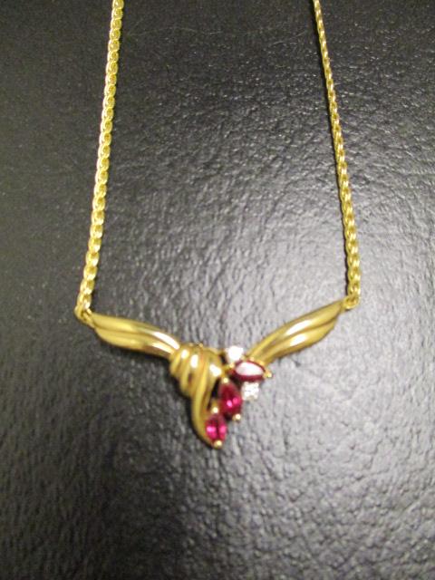 14k Gold Ruby & Diamond Necklace