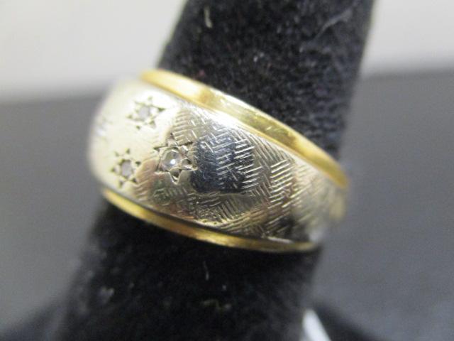 14k Gold 2 Tone Band Ring w/ Diamond Chips