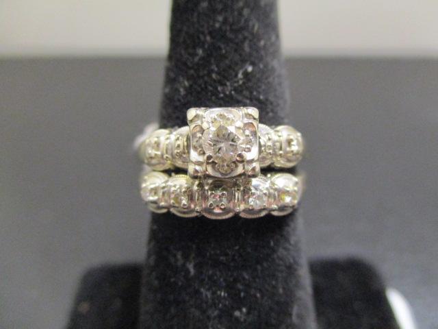 14K White Gold Antique Diamond Wedding Set