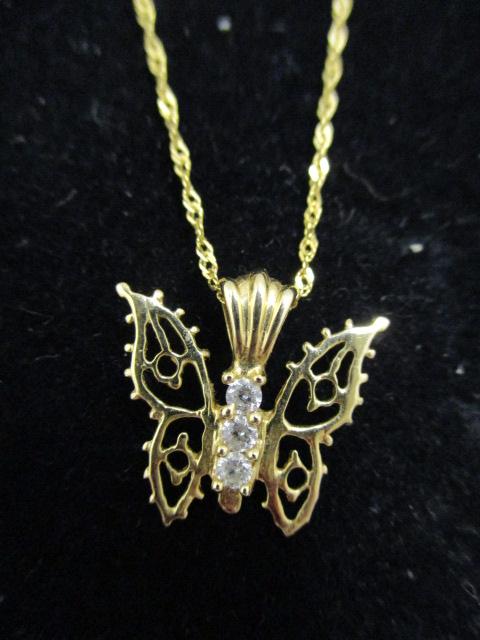 14k Gold Butterfly w/ Diamonds Pendant on 16" 14k Gold Chain