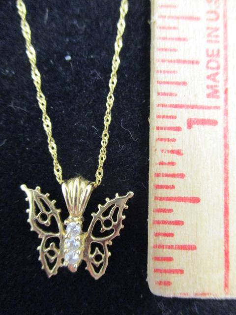 14k Gold Butterfly w/ Diamonds Pendant on 16" 14k Gold Chain