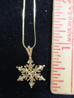 14k Gold Snowflake Pendant on 15" 14k Gold Chain