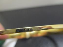 14k Gold Etched Bangle Bracelet