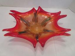 Red Pulled Hand Blown Glass Dish