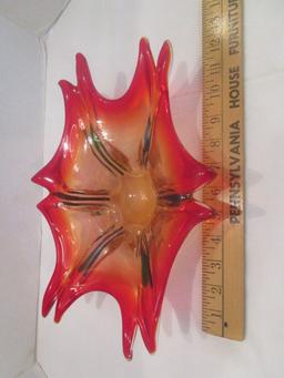 Red Pulled Hand Blown Glass Dish