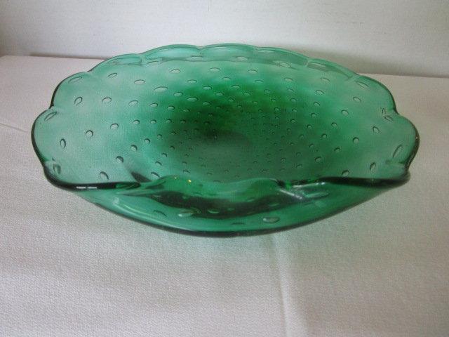 Controlled Bubble Green Glass Dish