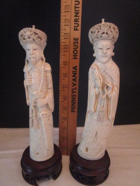 Oriental Lady and Man Mantle Figures on Stands