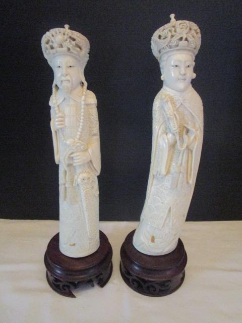 Oriental Lady and Man Mantle Figures on Stands