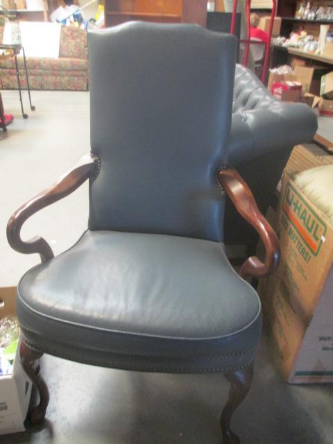 Blue Leather Chair w/Nail Heads