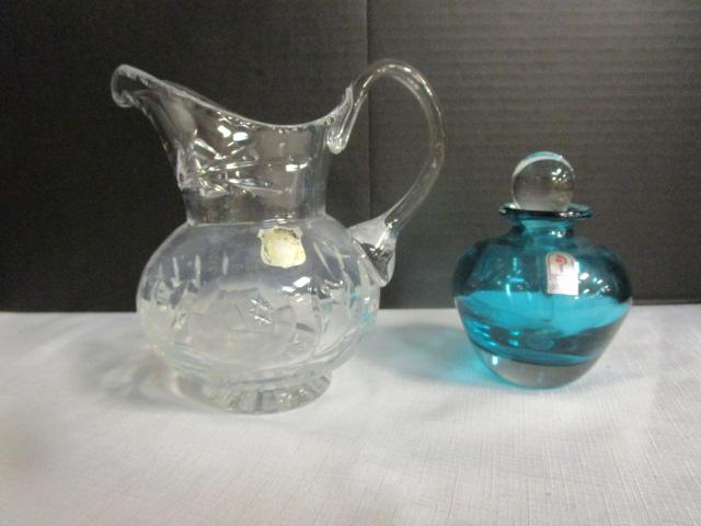 Pilgrim Glass Perfume Bottle and Milk Pitcher