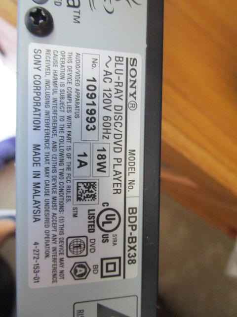 Sony BluRay/DVD Player with USB Wireless Adapter