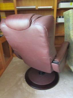 Lane Brown Leather Swiveling Recliner with Matching Swiveling Ottoman