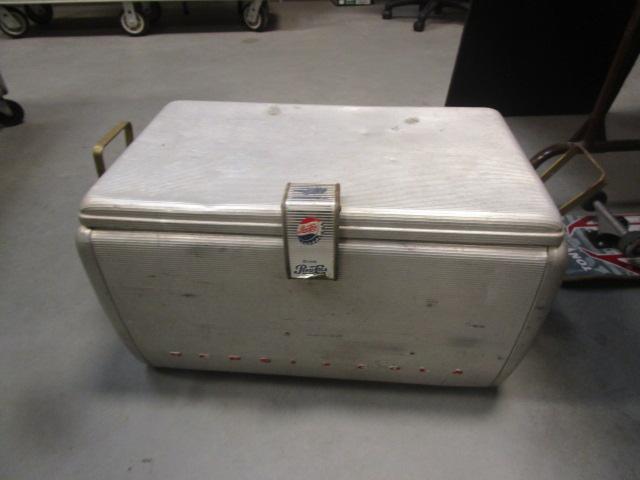 Vintage Pepsi-Cola Metal Cooler with Tray