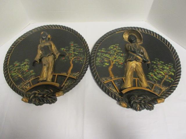 Pair Asian Chalk Ware Plaques
