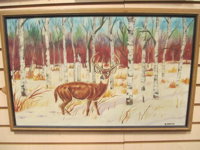 Deer Painting on Canvas Signed R. Swanson