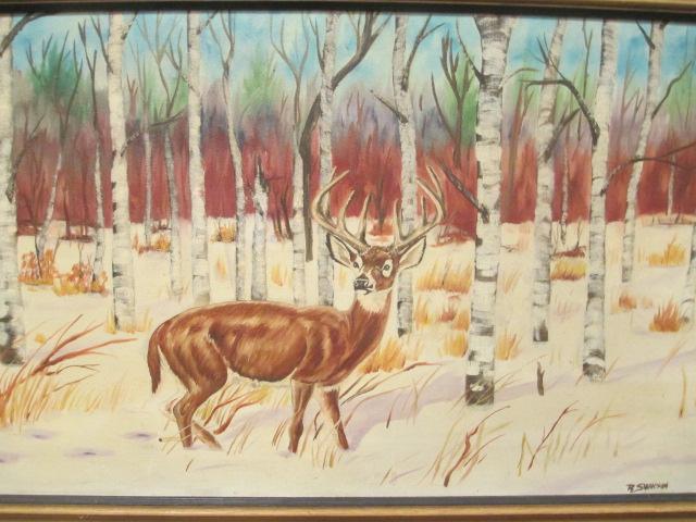 Deer Painting on Canvas Signed R. Swanson