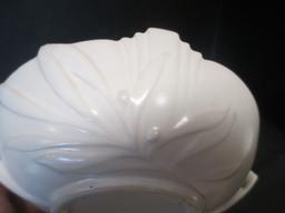 White Roseville Pottery Two Handled Bowl with Original Sticker