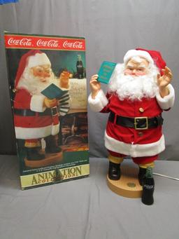 Vintage Limited Edition Animation Collection Coca-Cola Santa In Original Box w/ Cardboard Fireplace