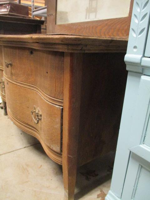 Antique Tiger Oak 3 Drawer Dresser with Beveled Mirror