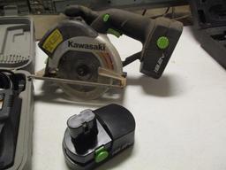 Kawasaki 19.2v 4 1/2" Circular Saw, Drill, Charger and 3 Batteries