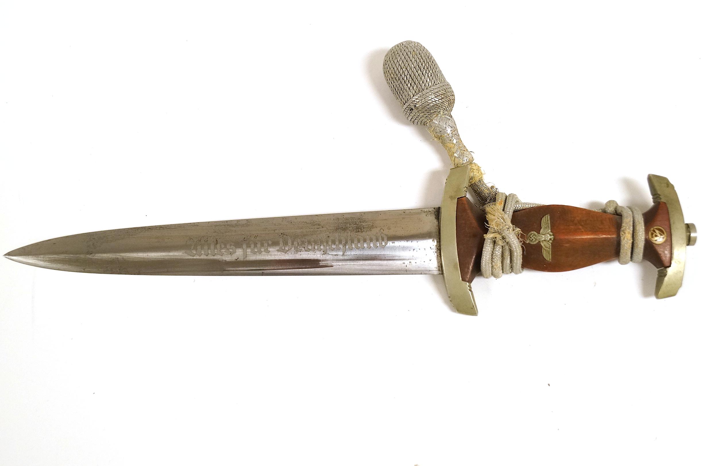 German Nazi NSKK Chained Officer's Dagger by Gebr Krusius w/ Portapee and Scabbard